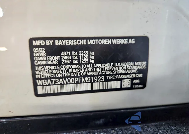 WBA73AV00PFM91923: 73408435