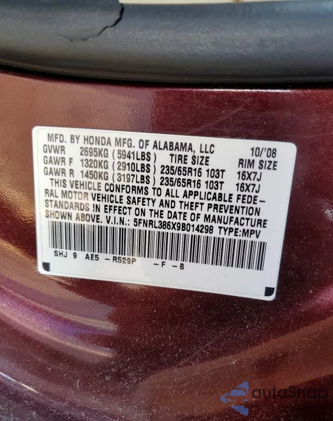 5FNRL386X9B014298: 75275265