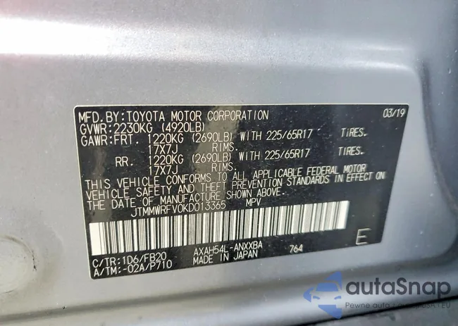 JTMMWRFV0KD013365: 75493015