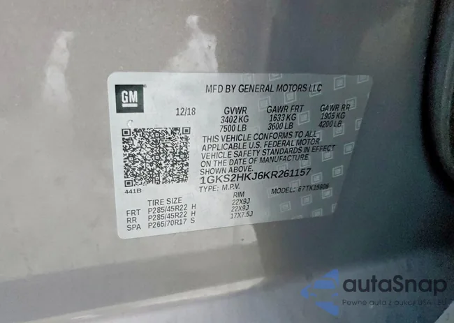 1GKS2HKJ6KR261157: 99314835