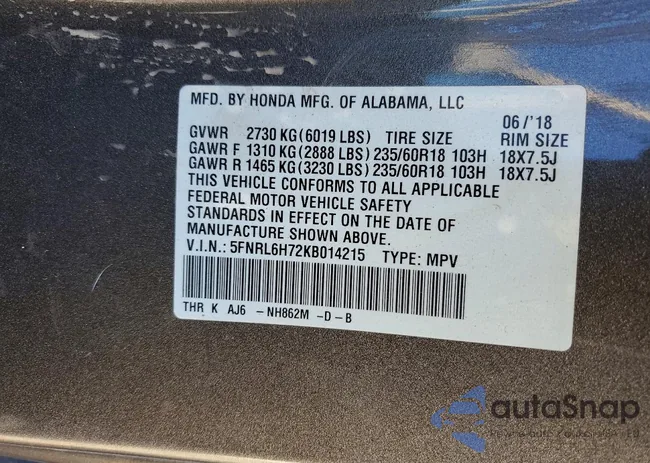 5FNRL6H72KB014215: 72681995