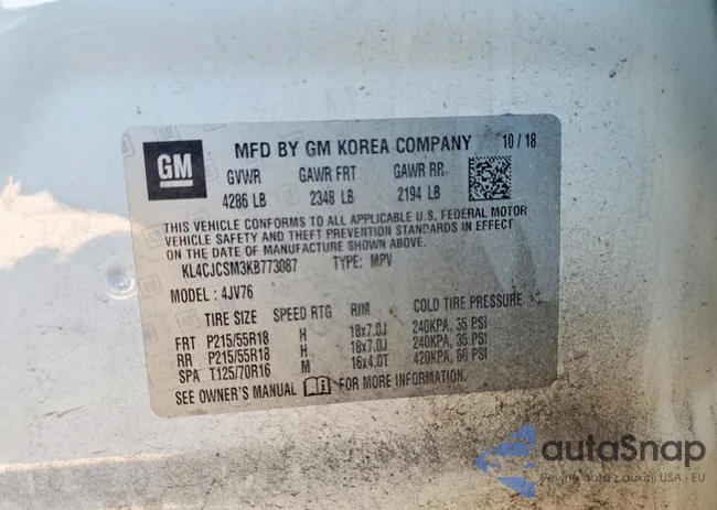 KL4CJCSM3KB773087: 98248885