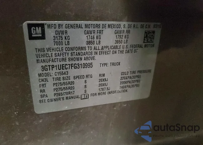 3GTP1UEC7FG310995: 98643285