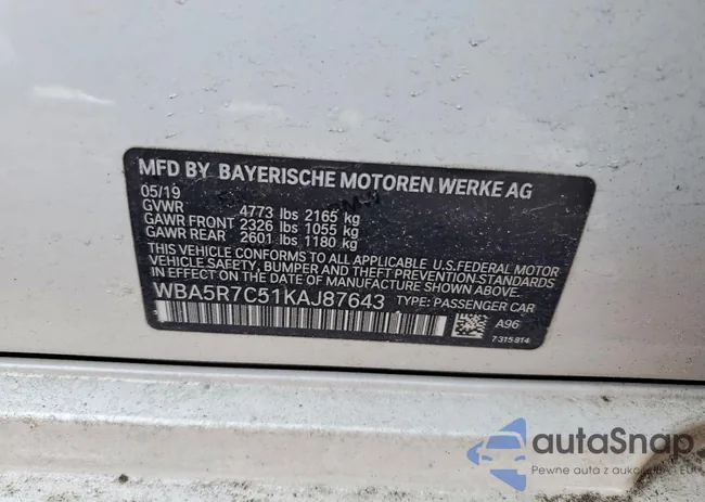 WBA5R7C51KAJ87643: 99490275