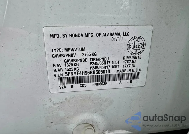 5FNYF4H96BB505010: 73117475