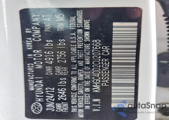 KMHGC4DD2CU207668: 98667235