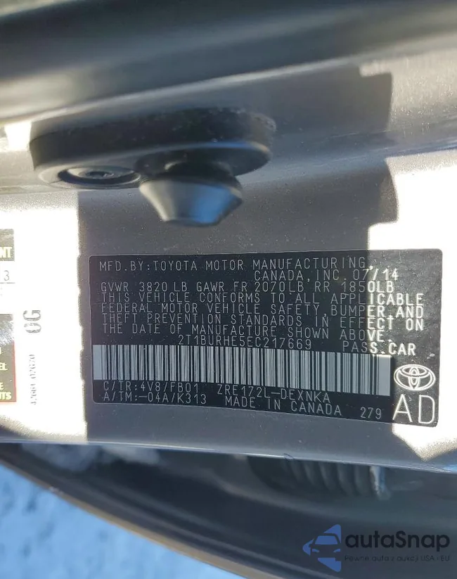 2T1BURHE5EC217669: 75206095