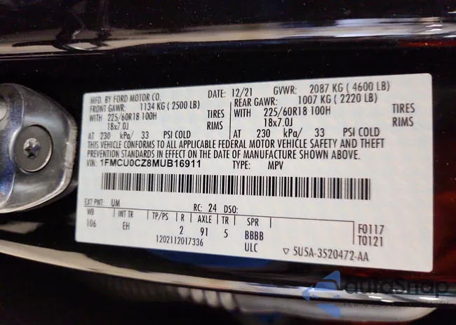 1FMCU0CZ8MUB16911: 74909915