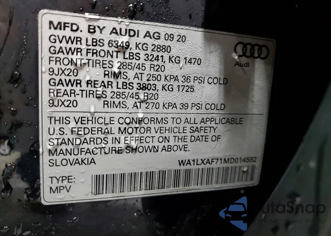 WA1LXAF71MD014582: 73417535