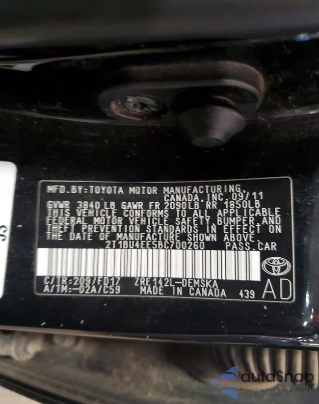 2T1BU4EE5BC700260: 99785685