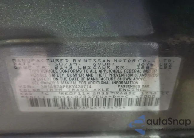 3N1AB7AP6KY434714: 97534215