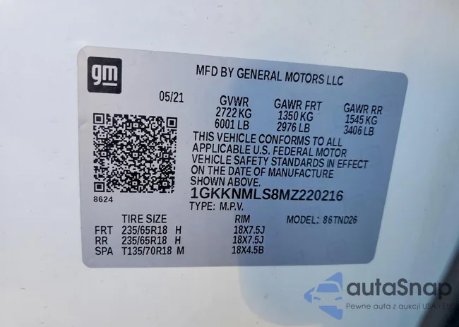 1GKKNMLS8MZ220216: 72451925