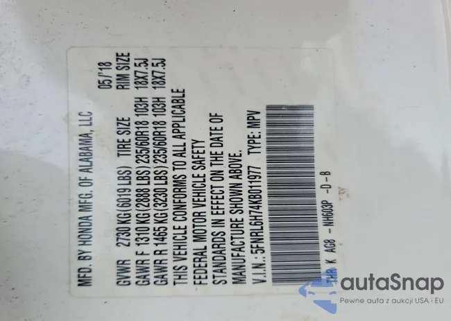 5FNRL6H74KB011977: 98493295