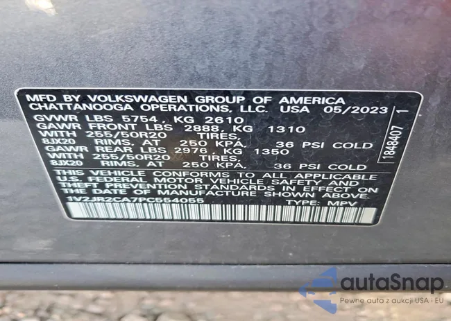 1V2JR2CA7PC554055: 75593705