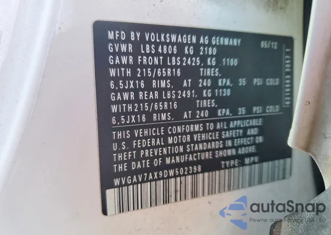 WVGAV7AX9DW502398: 72488675