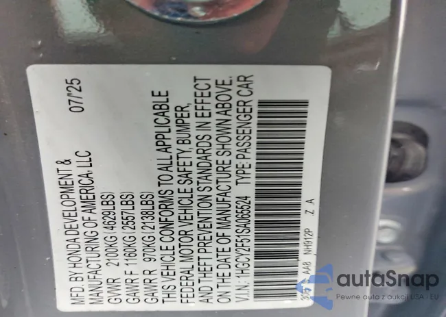 1HGCY2F51SA065524: 98628845