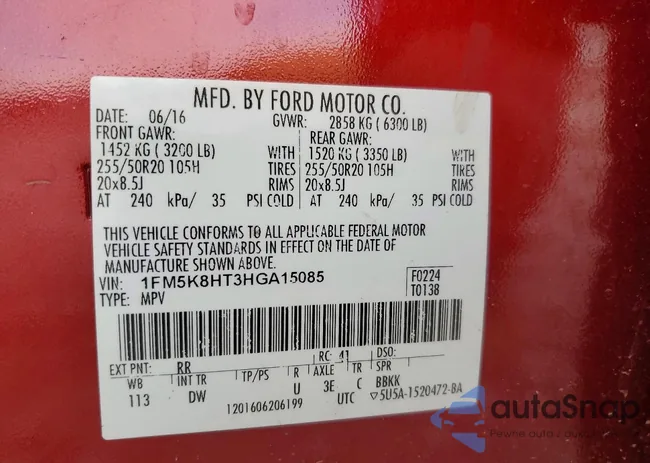 1FM5K8HT3HGA15085: 74244735