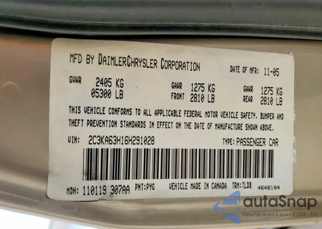 2C3KA63H16H291028: 72647705