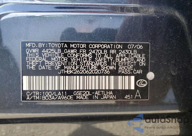 JTHBK262062020736: 73887715