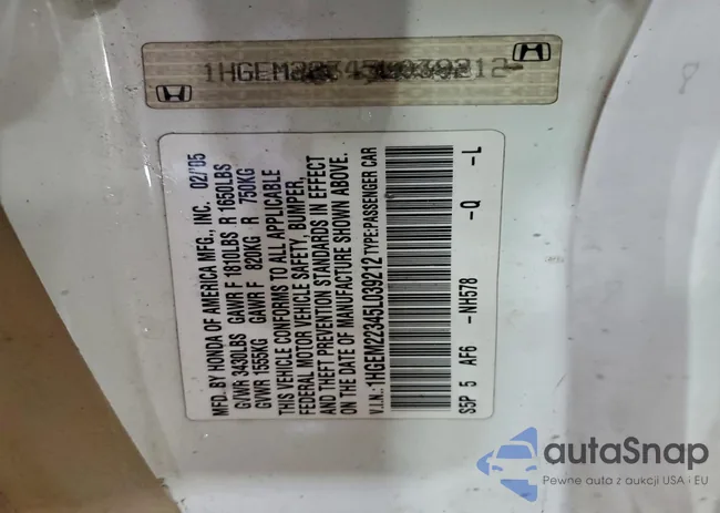 1HGEM22345L039212: 73501425