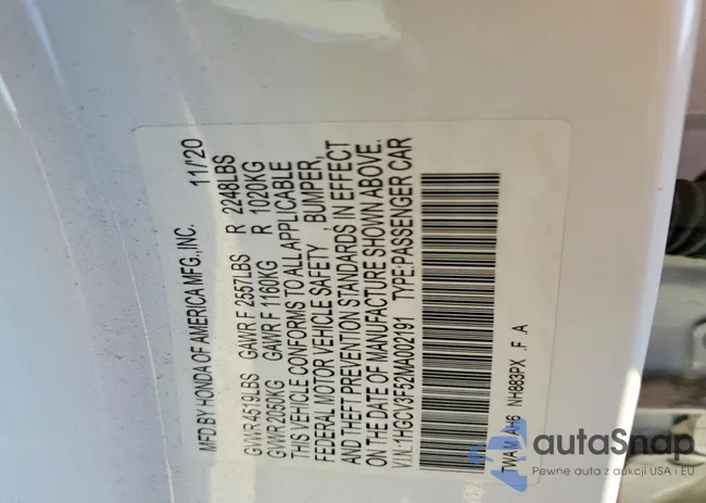 1HGCV3F52MA002191: 73828355