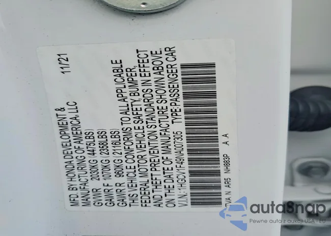 1HGCV1F49NA007305: 75014945