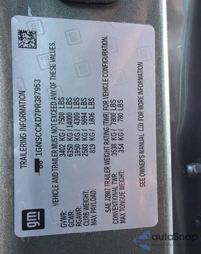 1GNSCCKD7PR387953: 97675975