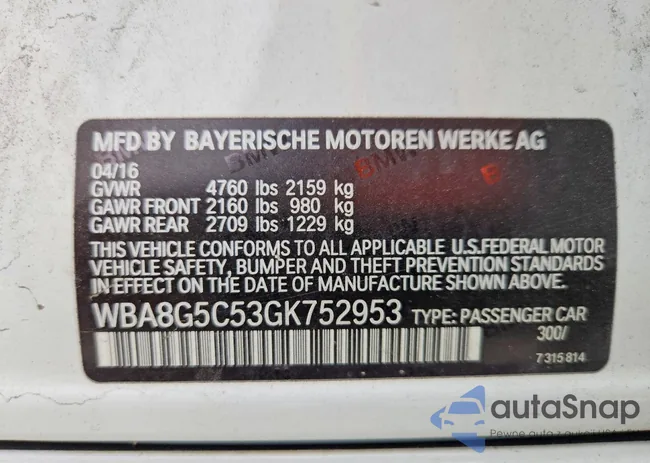 WBA8G5C53GK752953: 73217505