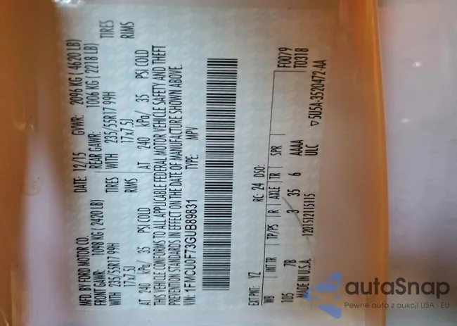 1FMCU0F73GUB89831: 72741325