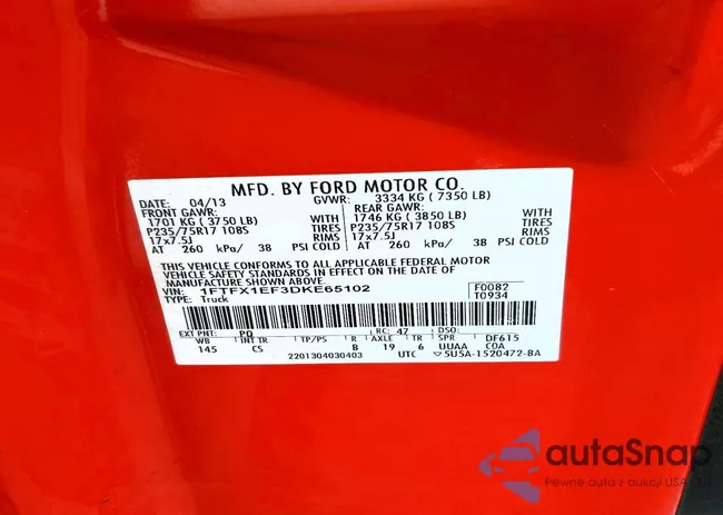 1FTFX1EF3DKE65102: 96484535