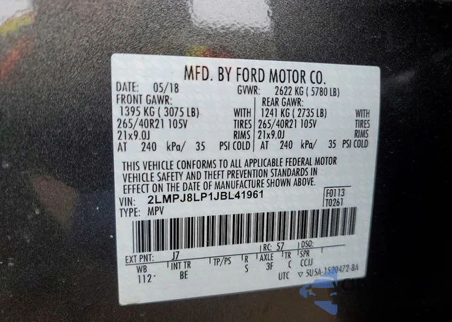 2LMPJ8LP1JBL41961: 74599845