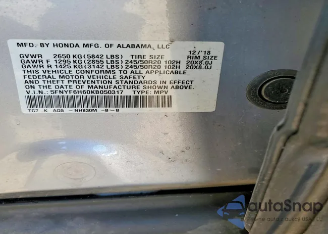 5FNYF6H60KB050317: 99824685