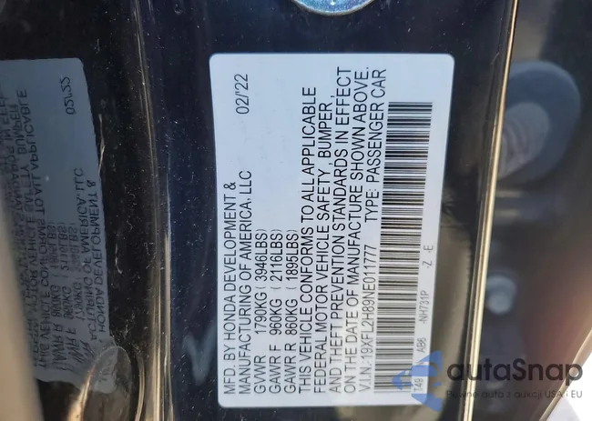 19XFL2H89NE011777: 98963785