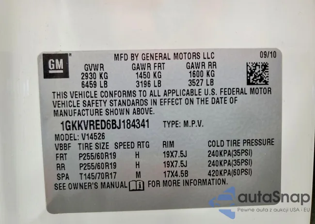 1GKKVRED6BJ184341: 75026345