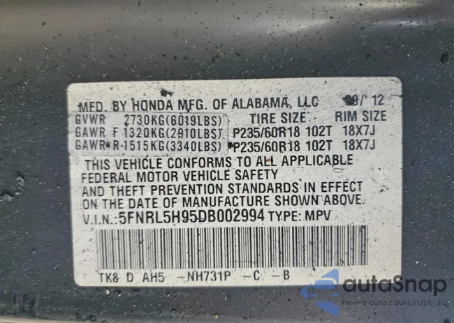 5FNRL5H95DB002994: 74108815