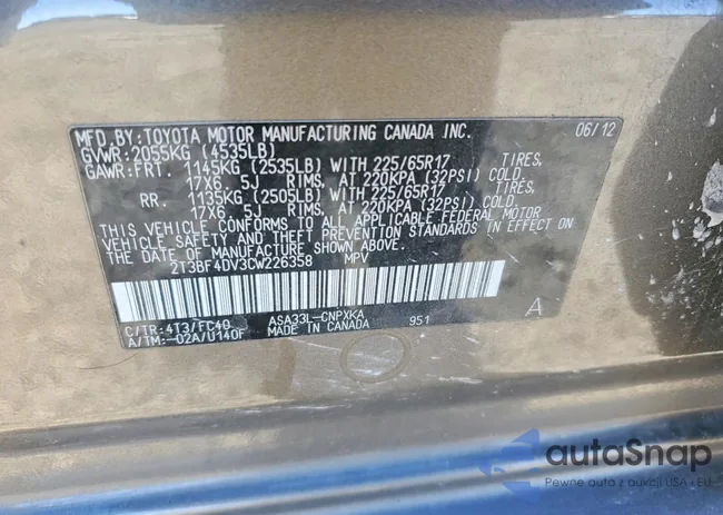 2T3BF4DV3CW226358: 73491705