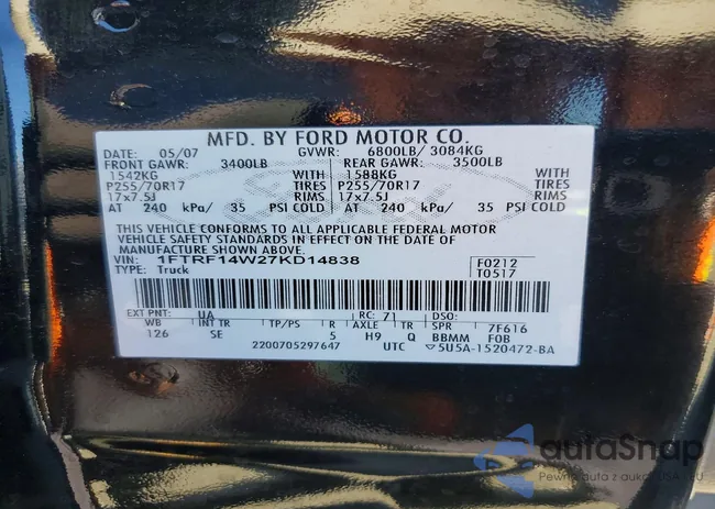 1FTRF14W27KD14838: 99426705