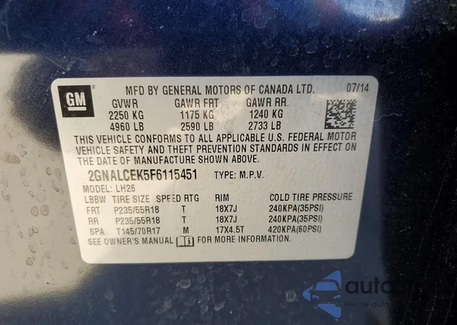 2GNALCEK5F6115451: 73031235