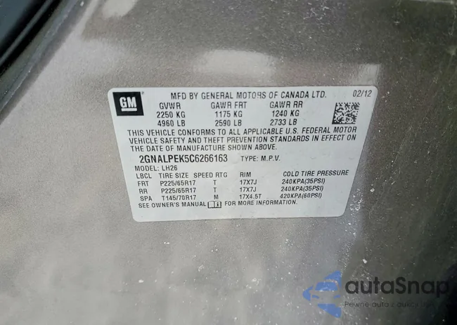 2GNALPEK5C6266163: 74950925