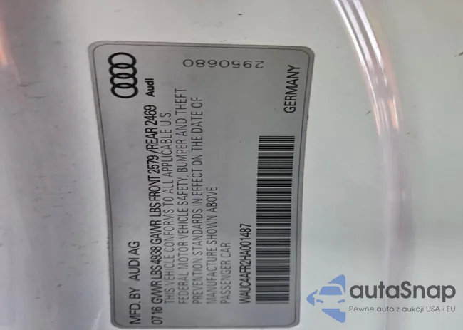 WAUC4AFR2HA001487: 99290595