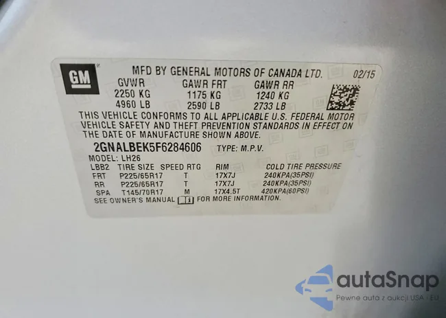 2GNALBEK5F6284606: 99449475