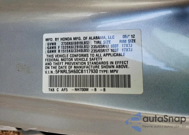 5FNRL5H60CB117930: 72927745