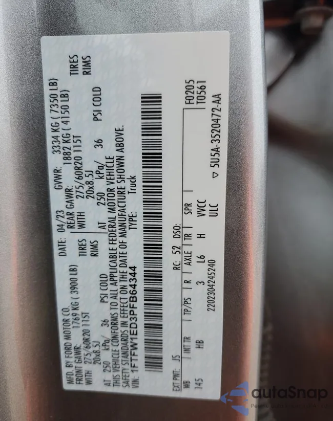 1FTFW1ED3PFB64344: 45689895