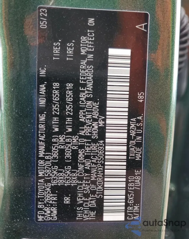 5TDKDRAHXPS506934: 44225505