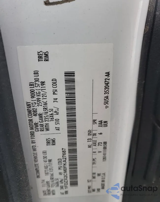 1FDZX2CM0FKA27687: 43666285