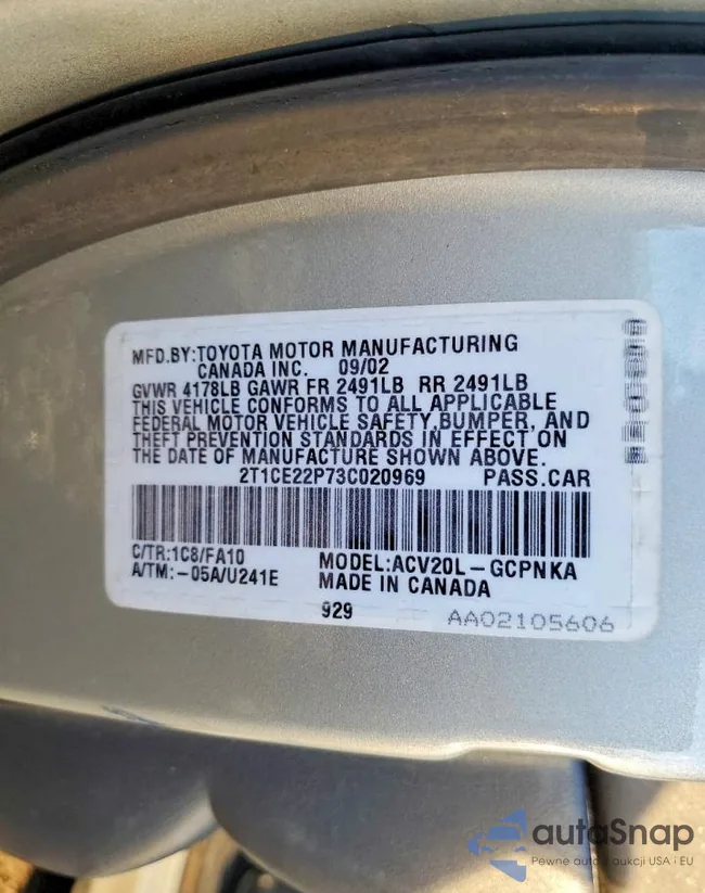 2T1CE22P73C020969: 79110825