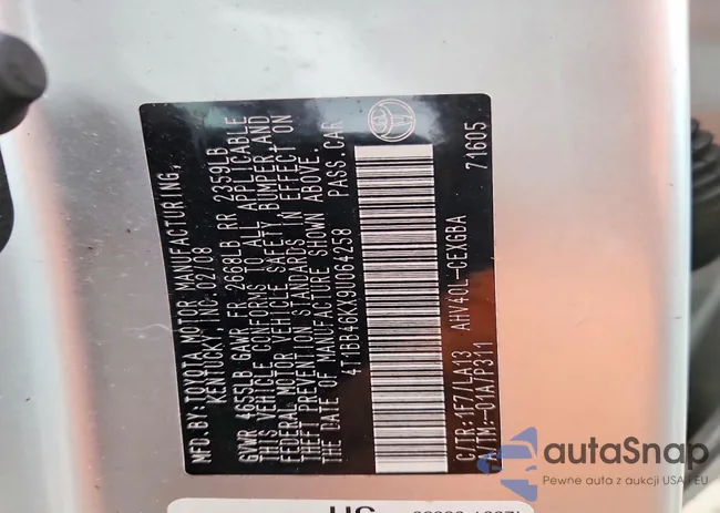 4T1BB46KX9U064258: 77830785