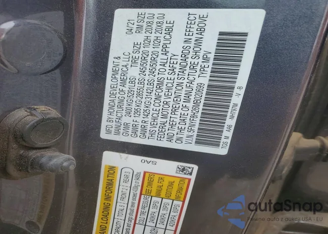 5FNYF8H26MB020699: 76377795