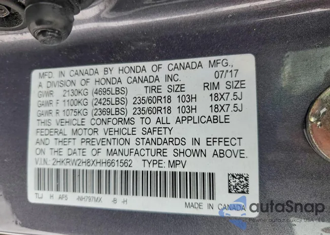 2HKRW2H8XHH661562: 77874095