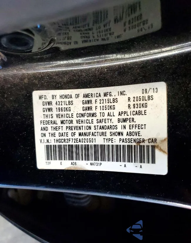 1HGCR2F72EA020501: 76596145